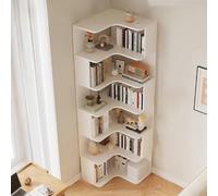 Ukkajovlex Book Shelf Corner Bookshelves White 24x24in 24x35in Desktop Bookshelf Corner Standing Shelf Wooden 63/75in Height Bookcase for Small Spaces with Drawings(6floors,60cm/24in)