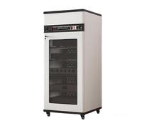 Ukkajovlex Meuble Audio Visuel Meuble pour Amplificateur avec Tiroir 12U/16U/20U - Étagère Médiatique en Bois, Étagères Réglables & Ventilation - Rangement pour DVD/Console, Cinéma Maison(White,20u)