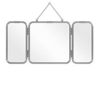Ukkajovlex Miroir Carré Pliable De 30cm, Mural Miroir 3 Faces，Moderne avec Cadre Et Chaîne en Acier Inoxydable, Décoratif À Suspendre，Haute Définition