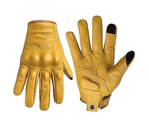 UKKD Gants Moto Gants De Moto Touch Screen Cuir Gant Jaune Glove Hommes Femmes Vélo Vélo Cyclisme Full Finger Motocross Motocross-Women No Perforated,L