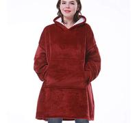 UKKD Plaid canapé Couverture avec Manches Femmes Maxi-Pull À Capuche en Laine Chaude Sweat-Shirts Couverture TV Géant Hoody Femmes Robe,Rouge,Taille Unique