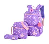 UKKD Sac d'école 3Pcs Cartable Pression pour Fille Adolescente Cartable Sacs À Dos De Mode pour Les Enfants Voyage Sac Noir Bagpack,Pourpre 1