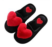 UKKO Chaussons Pantoufles Femmes Hiver Coeur Chaussures Femmes Glisse Peluche Pantoufles De Maison Femme Chaussures De Maison D'Intérieur Hiver Chasseurs De Fourrure Chaudes-A-Red,40-41