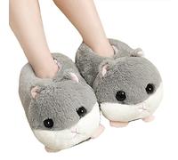 UKKO Chaussons Peluches Peluches Automne Hiver Chaud Féminin Hamster Hamster Coton Pantoufles Dessin Animé Mignon Maison Chaussures Dortoir Étudiant-Gray Heel,Suitable for 35-40