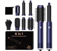 UKLISS Air Styler 6 en 1, Brosse Soufflante Brushing avec Seche Cheveux Ionique, Boucleur a Air, Brosse Lissante Chauffante, Thermal Brush, Brosse Coiffante, Multistyler Cadeaux pour Femmes -Bleu