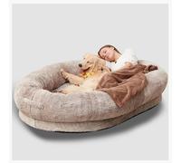 UKLULUAMZ Lit pour chien de grande taille - Lit géant pour les humains - Lit ovale pour chien humain - Lit d'extérieur pour chien avec couverture pour personnes (kaki, XL)