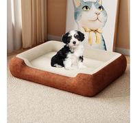 UKLULUAMZ Tapis en peluche lavable avec oreiller autour pour chiot et chat de taille moyenne (marron, 80 x 60 cm)