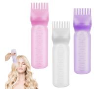 UKOFEW 3 Pièces Flacons Applicateurs Huile Cheveux,160 ml Flacon Applicateur de Peigne de Racine Avec Échelle Graduée,Applicateur d'huile Capillaire pour Les Colorations Capillaires(Rose/Blanc/Violet)