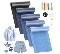 UKOFEW 5 Rouleaux Patch Thermocollant Jean,8 x 50cm Tissu Thermocollant Jean avec accessoires de couture,Patchs Thermocollants Auto-Adhésifs pour Réparation de Jeans et Décorer