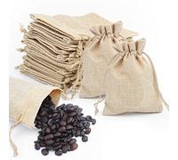 UKOFEW 50 Pièces Sacs en Lin, Petit Sac Cadeau Avec Cordon Serrage, Pochettes à Bijoux pour Cadeaux, Pour Cadeau de Mariage, Fête, Bijoux, Noël, Sac en Tissu (9x12cm) (50 PCS)