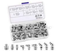 UKOFEW 60 Pièces Assortiment Graisseur, M6 M8 M10 Graisseur, Assortiment de Graisseur a Visser, Droit Graisse Raccord 45° 90° 180°, avec Boîte en Plastique, pour Équipement Mécanique