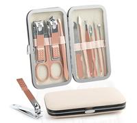 UKOFEW Kit de Manucure Pedicure, Coupe Ongle Kit, Trousse Manucure Femme Homme, Kit Manucure Inoxydable, Ensemble de Manucure, Professionnel Outils Accessoires avec Boîte de Voyage (Rose,10PCS)