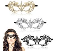 UKOFEW Lot de 3 masques vénitiens pour femme - Masque sexy en dentelle pour les yeux - Masque de bal masqué en dentelle pour Halloween, carnaval, fête, robe de soirée - Costume de bal