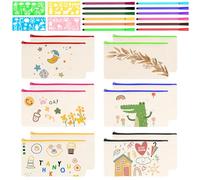 UKOFEW Trousse à Crayons Vierge DIY - 12 Pièces Pochette Tissu Zippée Personnalisable en Toile avec 12 Crayons Aquarelle et 4 Gabarits