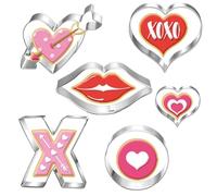 UKoosien Ensemble de découpoirs à biscuits pour la Saint-Valentin - 6 pièces - Grand cœur, mini-cœur, lèvres, X et O - Découpoirs à biscuits pour enfants