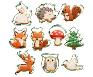 Ukoosien Lot de 10 emporte-pièces animaux de la forêt : écureuil, champignon, oiseau, lapin, hérisson, arbre, chevreuil, renard, chouette, automne, fondant Biscui