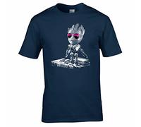 UKPrintwear T-shirt avec motif Dj Baby Groot, platines et lunettes de soleil, bleu marine, XL