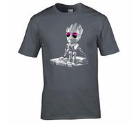 UKPrintwear T-shirt avec motif Dj Baby Groot, platines et lunettes de soleil, charbon, XL