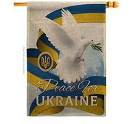 Ukraine Flag Support de drapeau de maison en toile de jute Peace for Ukraine avec bannière de décoration ukrainienne - Cadeau double face - Fabriqué aux États-Unis