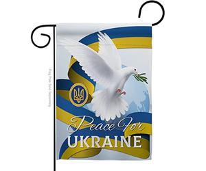 Ukraine Flag Support pour drapeau de jardin Peace for Ukraine avec décoration de maison ukrainienne - Cadeau double face - Fabriqué aux États-Unis