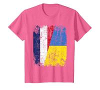 Ukraine France Drapeau DE L'AMITIÉ FRANÇAIS T-Shirt, Enfant, Rose Chiné, 10 Ans