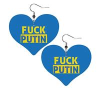 Ukraine Russie Conflit Drapeau I Stand With UkrainePutin Support Ukraine Boucles d'oreilles en cuir pour femmes Dangle Boucle d'oreille Goutte Coeur Pendentif avec crochet Cadeaux pour fille adulte