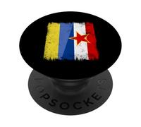 Ukraine Yougoslavie Demi-Drapeau Ukrainien Yougoslavie Patrimoine PopSockets PopGrip Adhésif