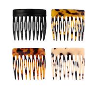 UKSKS Lot de 4 petits peignes à cheveux latéraux français pour femme, 5,3 cm, pinces à cheveux décoratives en acétate de cellulose pour coiffures chignons, écailles de tortue et couleurs noires