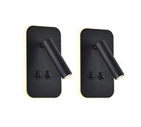 uksunvi Applique LED, applique de lecture de chevet, liseuses murales LED 12W, spot orientable （3W + 9W 3000K lumière chaude） (rectangle noir 2PCS)