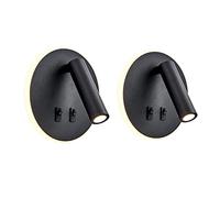 uksunvi Applique LED, applique de lecture de chevet, liseuses murales LED 12W, spot orientable （3W + 9W 3000K lumière chaude） (Noir Forme ronde 2PCS)