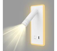 uksunvi bedside Reading applique murale LED applique murale 9w lampe frontale réglable 3000k lampe chaude avec chargement USB (Rectangulaire blanc)