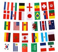 UKTYUAS Décorations de coupe du monde de football, drapeaux de la coupe du monde de 10 m, drapeaux de 32 pays pour jardin, bar, football, fête, restaurant, multicolore, 14 x 21 cm