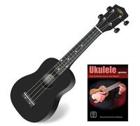 Ukulele Guitare Soprano 4 Cordes Bois Acajou Hawaii Uke Frettes Nylon Noir Set