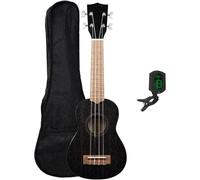 Ukulélé Professionnel Lensemble De Ukulélé Soprano En Acajou Noir Mat Comprend Un Accordeur Sac Et Chiffon