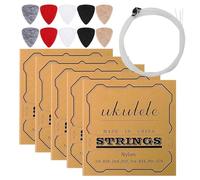 Ukulele Saiten Set (5 Sätze) - Weiße Nylonsaiten für Sopran, Konzert & Tenor Ukulele - Inkl. 10 Filz-Plektren - Ersatzsaiten für Anfänger & Profis - Langlebiges Wartungs-Zubehör für 4-saitige Gitarren
