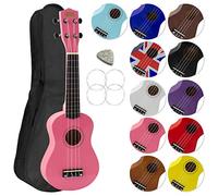 Ukulélé Soprano avec sac de transport, pic et cordes de rechange - idéal pour les écoles et les débutants, maintenant avec des cordes en fluorocarbone - Rose - Mad About SU8-PK