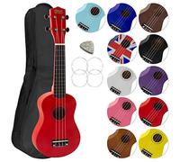 Ukulélé Soprano avec sac de transport, pic et cordes de rechange - idéal pour les écoles et les débutants, maintenant avec des cordes en fluorocarbone - Rouge - Mad About SU8-RD