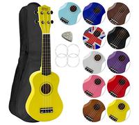 Ukulélé Soprano avec sac de transport, pic et cordes de rechange - idéal pour les écoles et les débutants, maintenant avec des cordes en fluorocarbone - Jaune - Mad About SU8-YL