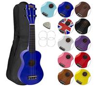 Ukulélé Soprano avec sac de transport, pic et cordes de rechange - idéal pour les écoles et les débutants, maintenant avec des cordes en fluorocarbone - Bleu - Mad About SU8-BL