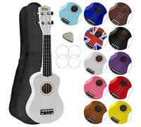 Ukulélé Soprano avec sac de transport, pic et cordes de rechange - idéal pour les écoles et les débutants, maintenant avec des cordes en fluorocarbone - Blanc - Mad About SU8-WH