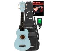 Ukulele Soprano Uke en Bois 4 Cordes de Nylon Hawaienne Bleu Set Sac Accordeur