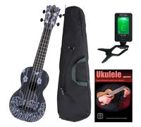 Ukulele Soprano Uke Guitar Kit 21'' 4 Cordes Housse Accordeur Fleur de Noir