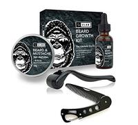 uLab Kit de croissance de barbe Gorilla Ultimate avec Derma Roller, huile à barbe, baume à barbe et peigne coiffant pliable - Coffret cadeau pour homme pour la croissance, le coiffage et l'entretien