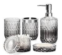 Ulable Ensemble d'accessoires de Salle de Bain, 5 pièces, Distributeur de Savon en Verre avec Distributeur de Savon en Verre, Porte-Savon, Porte-Brosse à Dents, gobelet, Pot à Cotons-tiges (dégradé