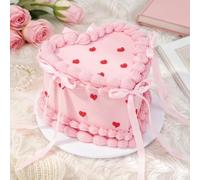 Ulable Faux gâteau réutilisable en forme de cœur rose de 15,2 cm avec nœuds | Faux gâteau réaliste et accessoire pour photographie - Coquette de mariage, anniversaire de mariage, décoration de fête et