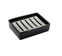 Ulable Porte-Savon en Céramique en Acier Inoxydable SUS304 pour Salle de Bain, Double Couche, Porte-Savon Auto-drainant, Dites Non au Savon Moelleux, Nettoyage Facile (Noir)