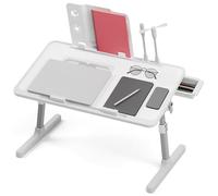 ulafbwur Bureau d'ordinateur Portable Support pour Ordinateur lit de à Hauteur réglable avec lumière LED et Ventilateur Pliable canapé, Sol, Bureau USB tiroir Gris