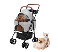 ulafbwur Poussette pour animal domestique, poussette pliable chien, pliante à 4 roues chien/chat, chiot avec porte-gobelet et panier de rangement, transport voyage chien chat petite/moyenne Gris
