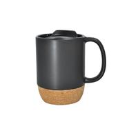 ulafbwur Tasse à café anti-fuite avec couvercle amovible, tasse à café noir mat de 350 ml avec poignée antidérapante et fond en liège, couvercle anti-poussière amovible en céramique résistante à la