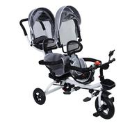 ulafbwur Tricycle Tandem à Double Siège avec Capote, Roues en Caoutchouc Antichoc Anti-roulis, Poussette Bébé pour Enfants de 2-8 Ans, Inclut Clochette et Miroir, Tricycle Enfant Gris